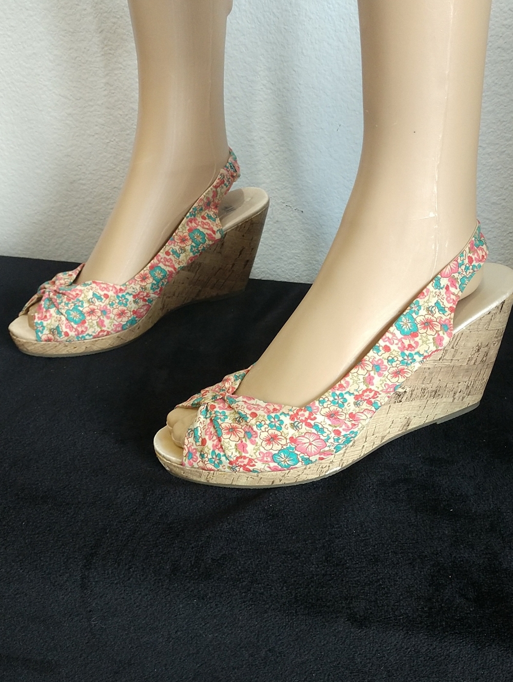 H&M Floral Peep-Toe Wedge Sandals - Pink & Teal